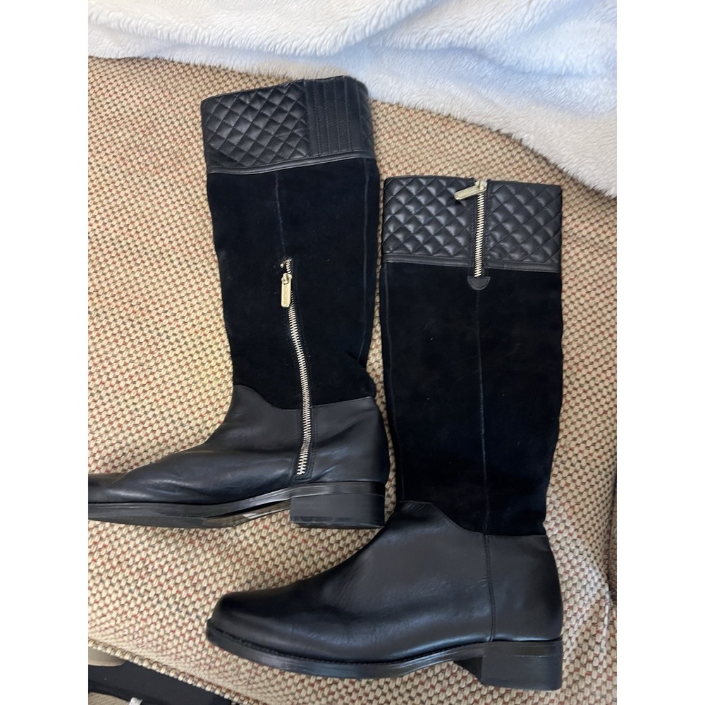 Ellen Tracy Black Leather ET-BRYER Block Heel Knee High Riding Boots Size 9M